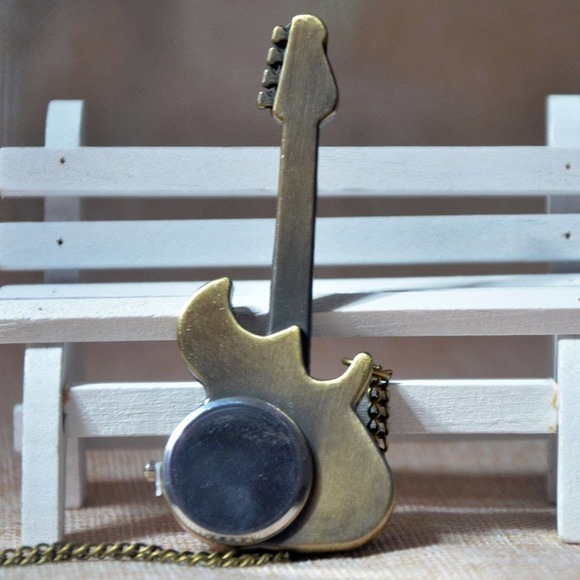 Guitar Pendant Watch NEW Gift Guitarist Player Pocket Necklace Fender Vintage - Picture 3 of 3